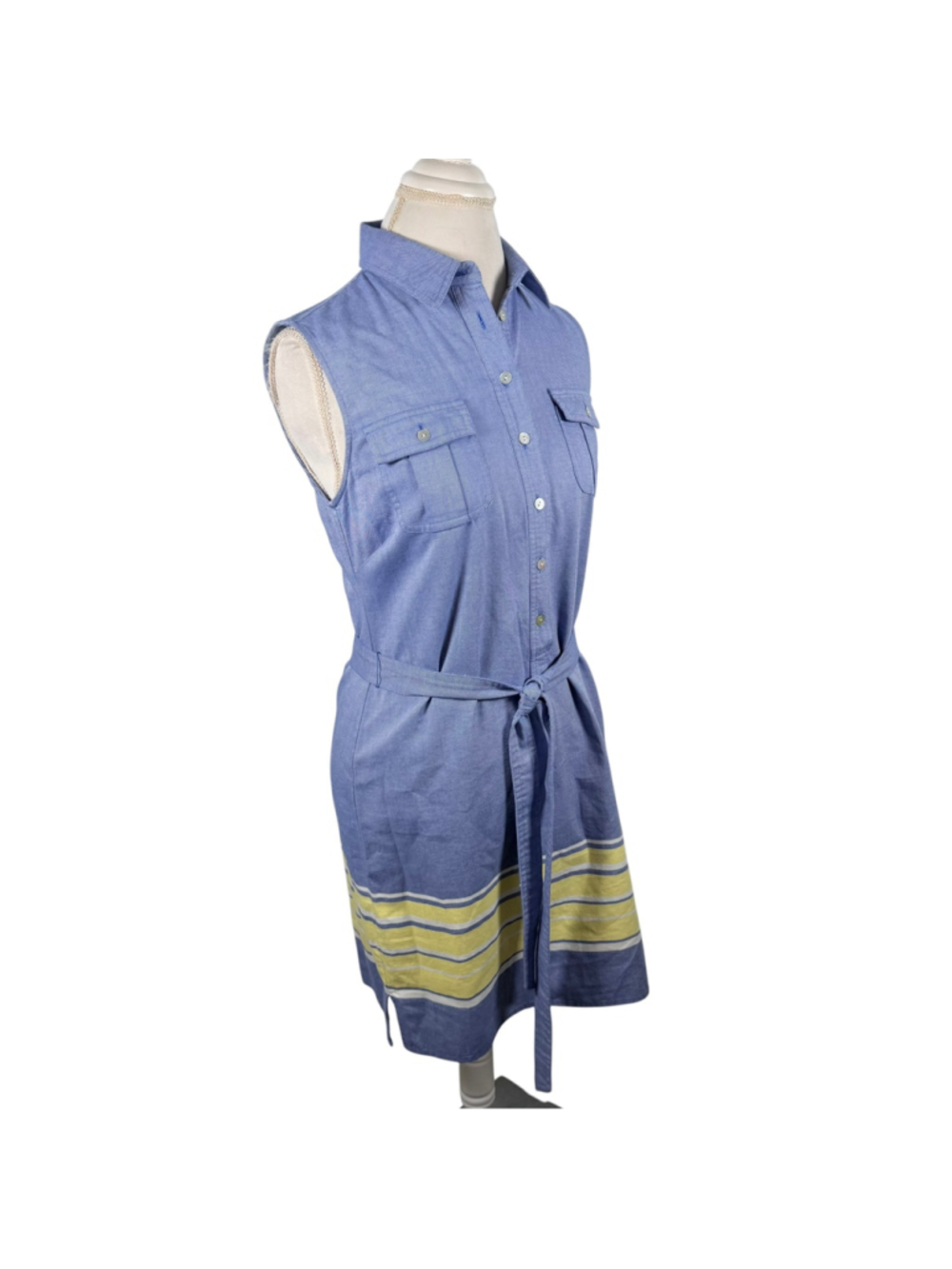 Vineyard Vines Denim Shirt Dress 100% Cotton Blue Border Stripe Belted Size 2 - Picture 10 of 11